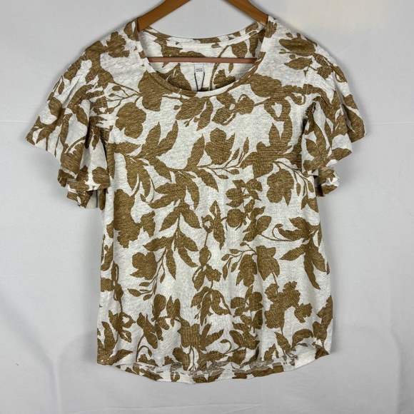 NWT J Crew Women Short Sleeve Linen Knit Tee Shirt Sz L Tan Breathable Beachy - Picture 1 of 10